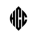 HCC circle letter logo design with circle and ellipse shape. HCC ellipse letters with typographic style. The three initials form a