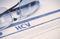 HCV. Medicine Concept on Blue Background. 3D Illustration. Royalty Free Stock Photo