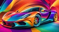 abstract sports car on colored background, car art, colored car on abstract colored background Royalty Free Stock Photo