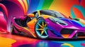 abstract sports car on colored background, car art, colored car on abstract colored background Royalty Free Stock Photo