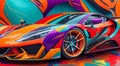 abstract sports car on colored background, car art, colored car on abstract colored background Royalty Free Stock Photo