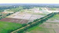 HD aerial view from drone move forword. Beautiful rice plantation field. Agricultural area