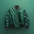 Hd 3d Realistic Green Bomber Jacket On Minimalistic Dark Green Background