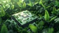 HD display of an electric chip surrounded by nature