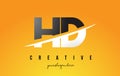 HD H D Letter Modern Logo Design with Yellow Background and Swoosh.