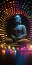 hd image of buddha sitting in front of colorful circles generative AI