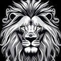 HD logo illustration of a head of a safari jungle lion king, vector, brand logotype, black, white, nature, ai generative Royalty Free Stock Photo