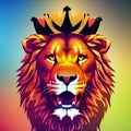 HD logo illustration of a safari jungle lion king with crown, wallpaper of wildlife animal, generative ai Royalty Free Stock Photo