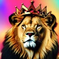 HD logo illustration of a safari jungle lion king with crown, wallpaper of wildlife animal, generative ai Royalty Free Stock Photo