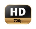 Hd 720p icon with black and gold design for high definition video quality Royalty Free Stock Photo