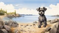 Hd Painting Of Applehead Schnauzer On Beach: Lush Landscape Illustration Royalty Free Stock Photo