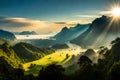 An HD panorama of Maehongson, Thailand, showcasing its breathtaking layers of mountain forest landscape against the backdrop of a