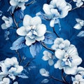 Hd Seamless Wallpaper With Orchid And Sakura Pattern Embellished With Blue