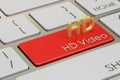HD video concept on red keyboard button, 3D rendering Royalty Free Stock Photo