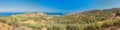 HD wallpaper. Panoramic view of agricultural farm with mountains and Aegean Sea on the background. Industrial agriculture growing Royalty Free Stock Photo