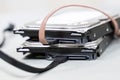 Hdd data storage disk with sata cable close up Royalty Free Stock Photo