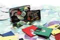 Hdd, floppy, dvd and cd-rom data background Royalty Free Stock Photo