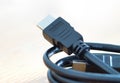 HDMI cable on blurred background