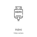 hdmi icon vector from video camera collection. Thin line hdmi outline icon vector illustration. Linear symbol for use on web and Royalty Free Stock Photo