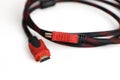 HDMI to HDMI Cable Gold Plated Redmesh, HDMI cable  white background, Royalty Free Stock Photo