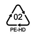 HDPE or PE HD 02 recycling sign in triangular shape with arrows. Plastic reusable icon isolated on white background Royalty Free Stock Photo
