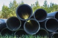 HDPE pipe for water supply at construction site construction of a water supply system plastic pipes for water supply of the city, Royalty Free Stock Photo