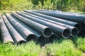 HDPE pipe for water supply at construction site construction of a water supply system plastic pipes for water supply of the city Royalty Free Stock Photo