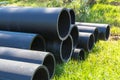 HDPE pipe for water supply at construction site construction of a water supply system plastic pipes for water supply of the city, Royalty Free Stock Photo