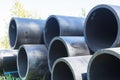 HDPE High Density Polyethylene pipe for water supply at construction site construction of a water supply system plastic pipes for Royalty Free Stock Photo