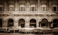 HDR - American convertible vintage cars parked lined up on the side street in Havana Cuba - Ret Royalty Free Stock Photo