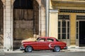 HDR - American red Chevrolet classic car in Havana Cuba - Serie Cuba Reportage Royalty Free Stock Photo