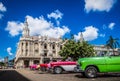 HDR - Beautiful american convertible vintage cars parked in Havana Cuba before the gran teatro - Serie Cuba Reportage