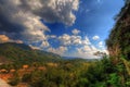 HDR colorful forest mountain cloud sky Royalty Free Stock Photo