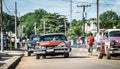 HDR Cuba countryside american Oldtimers drives on the road Royalty Free Stock Photo