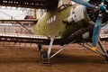 HDR foto of an old airplane on green grass in Ukraine, Kiev, February, 2016 Royalty Free Stock Photo