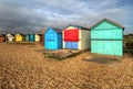 HDR image of colorful beach huts on the south coast of England. Royalty Free Stock Photo