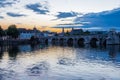 HDR image of the skyline of Maastricht seen from the Stenenwal in Wyck with a view on the historical Sint Servaas bridge after a h Royalty Free Stock Photo