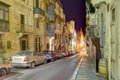 HDR night photo of a historic street of the Valletta city, capital of Malta Royalty Free Stock Photo