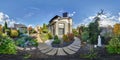 360 hdr panorama on backyard of country house in equirectangular seamless spherical projection, VR content Royalty Free Stock Photo