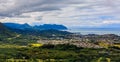 HDR panorama over green mountains of Nu`uanu Pali Lookout in Oah