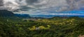 HDR panorama over green mountains of Nu`uanu Pali Lookout in Oah