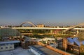 HDR panorama photo of the view from the top of the large Russian pavilion at the Milan EXPO 2015 with a bridge in the background