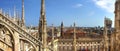 HDR panorama photo of the white marble statues and decorations on the Cathedral Duomo di Milano on piazza in Milan Royalty Free Stock Photo