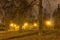 HDR photo of the Olomouc city park in winter with no snow at night, Czech republic