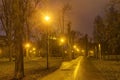 HDR photo of the Olomouc city park in winter with no snow at night, Czech republic