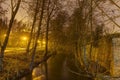 HDR photo of the Olomouc city park in winter with no snow at night, Czech republic