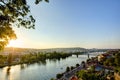 HDR photo of a view on Vltava river with sun setting behind it from Vysehrad in Prague, Czech republic