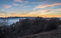 Winter sunset in east France castle countryside, Belvoir