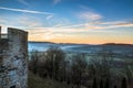 Winter sunset in east France castle countryside, Belvoir