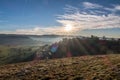 Winter sunset in east France castle countryside, Belvoir